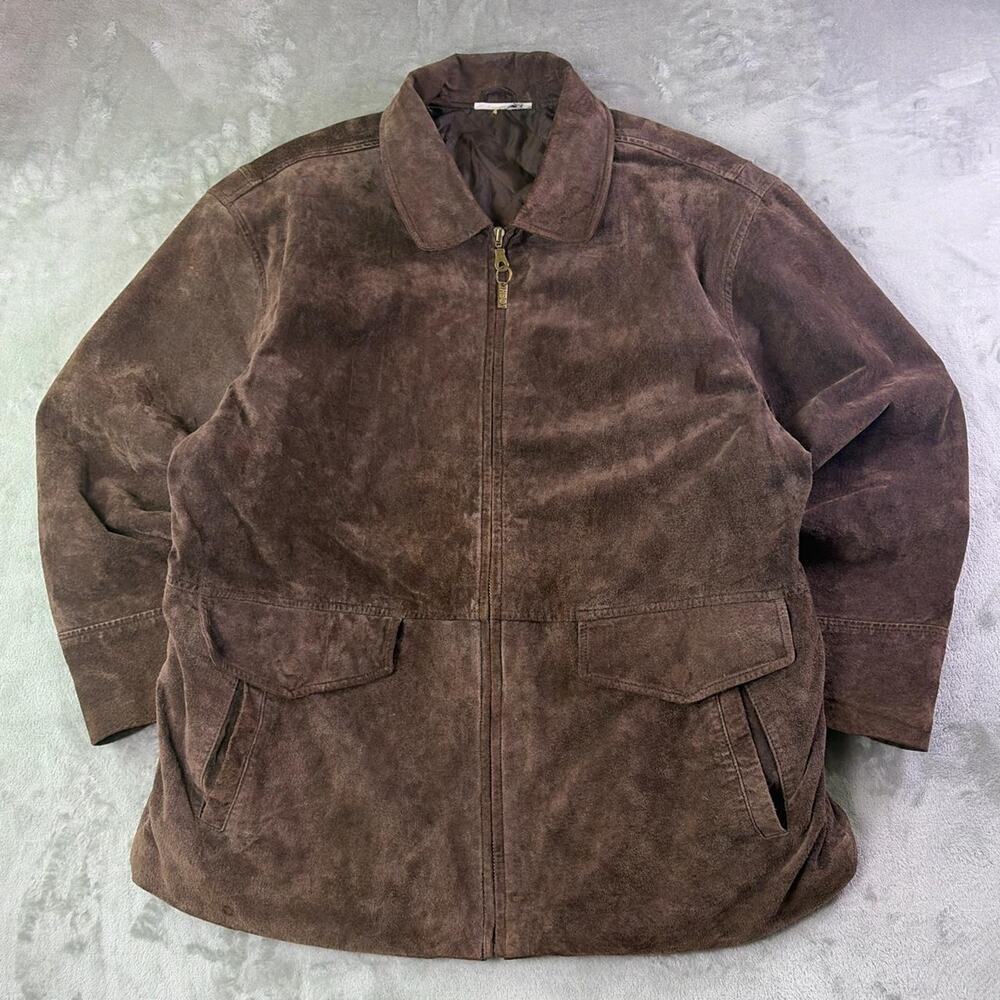 HBO Brown Suede Leather Jacket Men’s L-XL Quilted Lining Full Zip